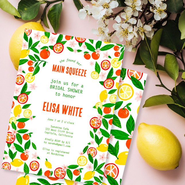 INVITATION DE MARIAGE Citrus Summer Bright MAIN SQ (MAIN SQUEEZE Citrus Summer Bright BRIDAL SHOWER Invitation
)