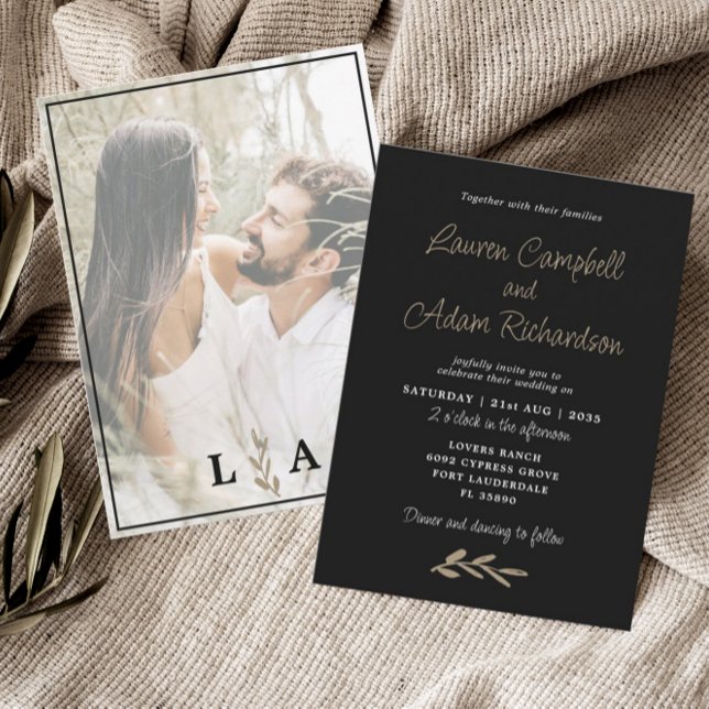 Invitation de mariage classe noir et blanc moderne (Créateur téléchargé)