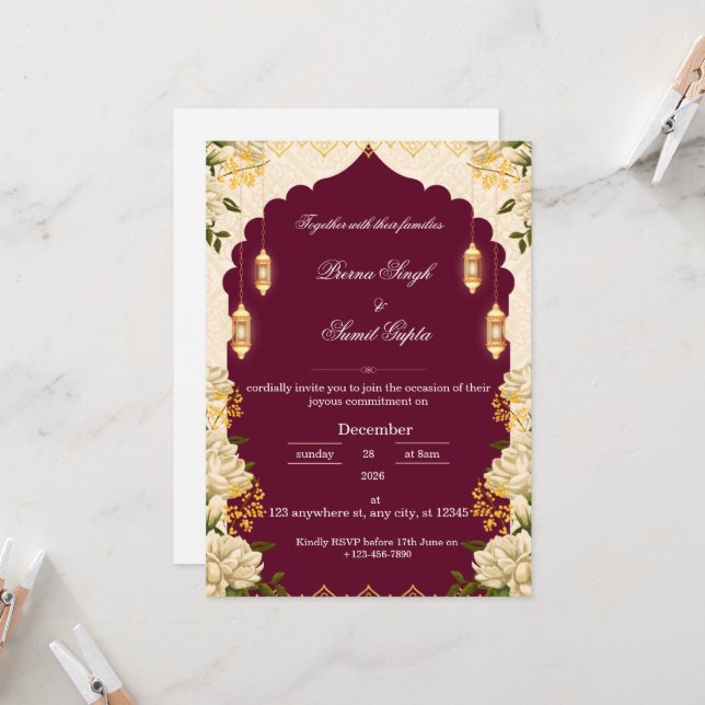 Invitation de mariage classique (Devant/Arrière en situation)