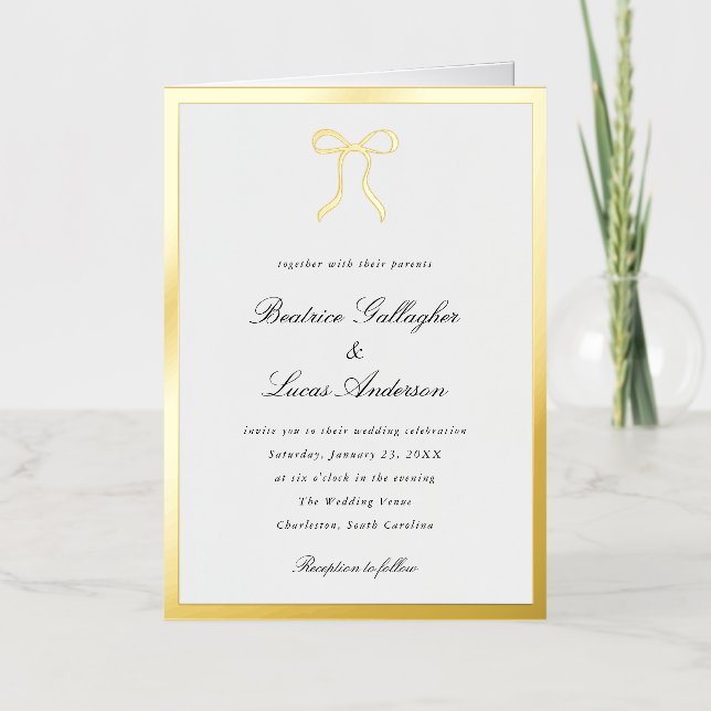 Invitation de mariage classique avec un simple nœu (Recto)