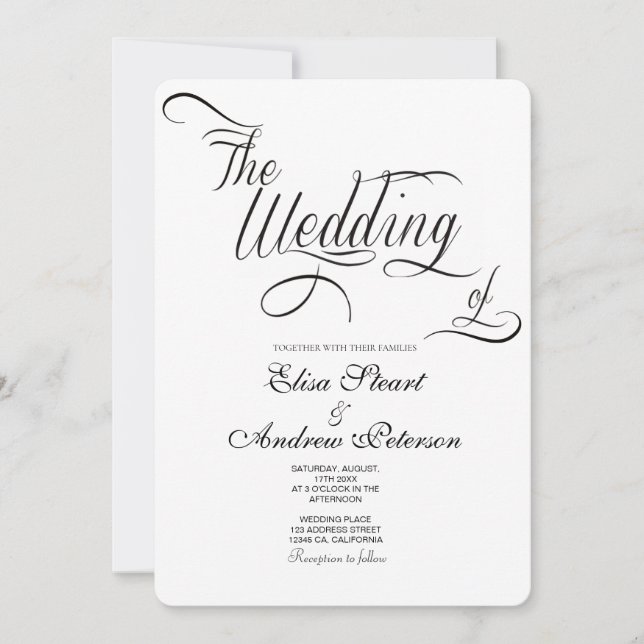 Invitation de mariage classique calligraphiée élég (Devant)