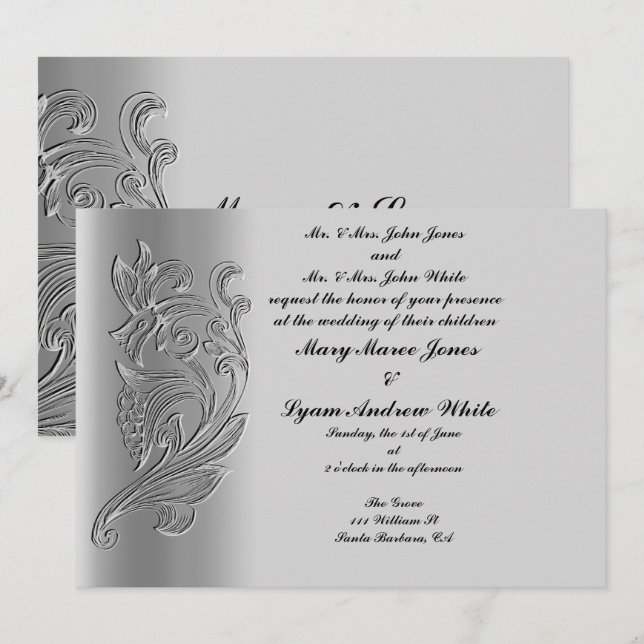 Invitation de mariage classique embossée (Devant / Derrière)