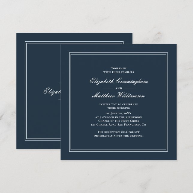 Invitation de mariage classique et simple et éléga (Devant / Derrière)