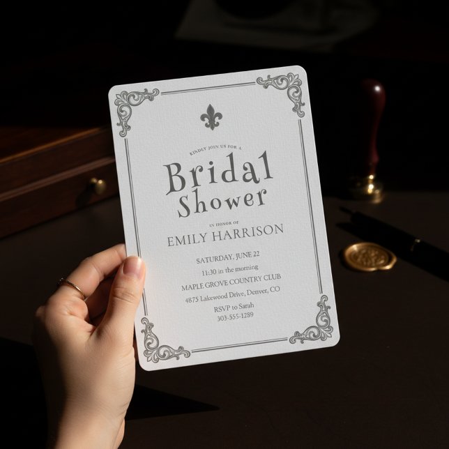 Invitation de mariage classique noir et blanc (Elegant black and white bridal shower invitation featuring timeless serif typography and classic)