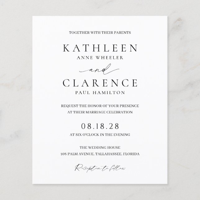 Invitation de mariage classique noir et blanc à pe (Devant)