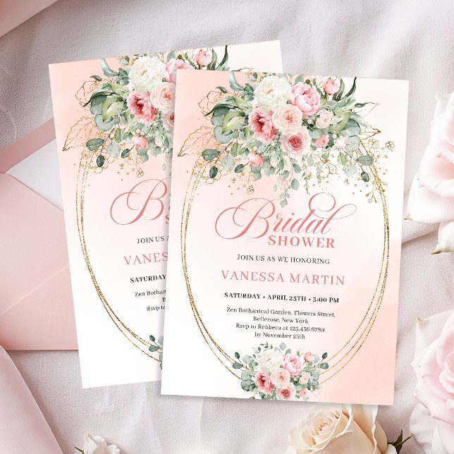 Invitation de mariage classique rose et or avec fl (Classic Blush and Gold Floral Bridal Shower Invitation)