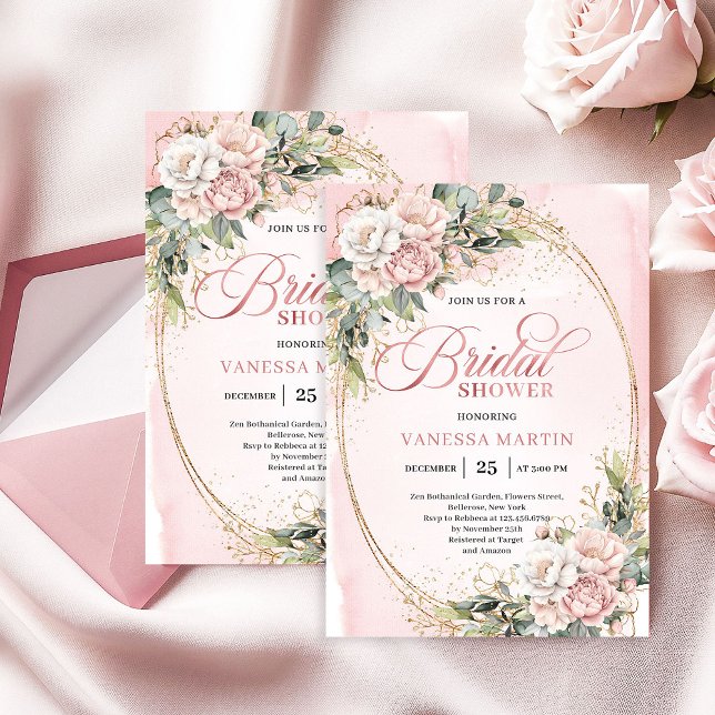 Invitation de mariage classique rose gold eucalypt (Classic Rose Gold Eucalyptus Bridal Shower Invite)