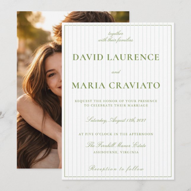 Invitation de mariage classique vintage vert sauge (Devant / Derrière)
