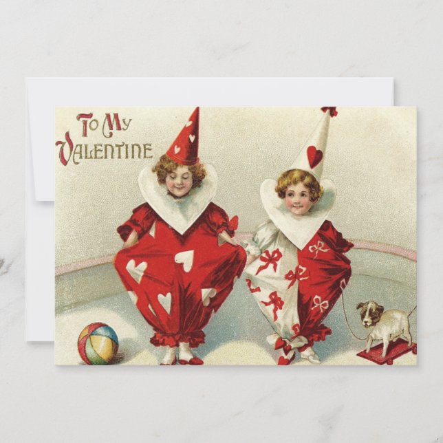 Invitation de mariage Clown Enfants Chien Balle Cœ (Devant)
