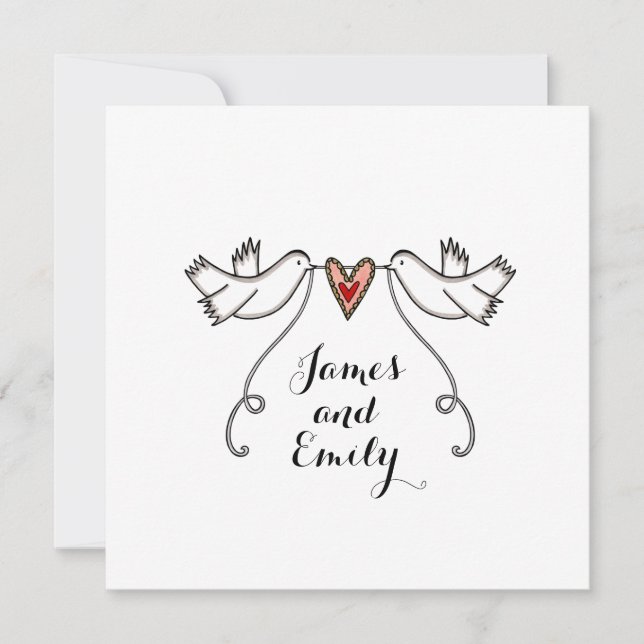 Invitation de mariage coeur d'amour colombes blanc (Devant)