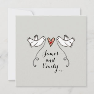 Invitation de mariage coeur d'amour colombes blanc