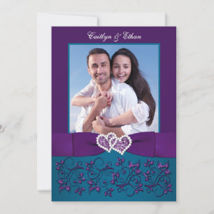Invitation de mariage   Coeurs Turquoises, violets