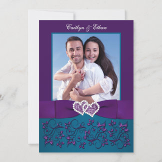 Invitation de mariage | Coeurs Turquoises, violets