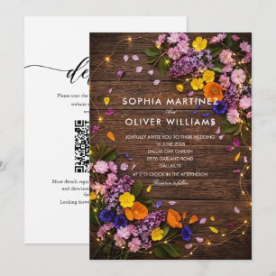 Invitation de mariage colorée à fleur sauvage en b