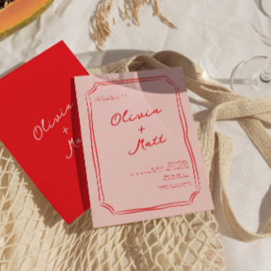 Invitation de mariage colorée rouge et rose