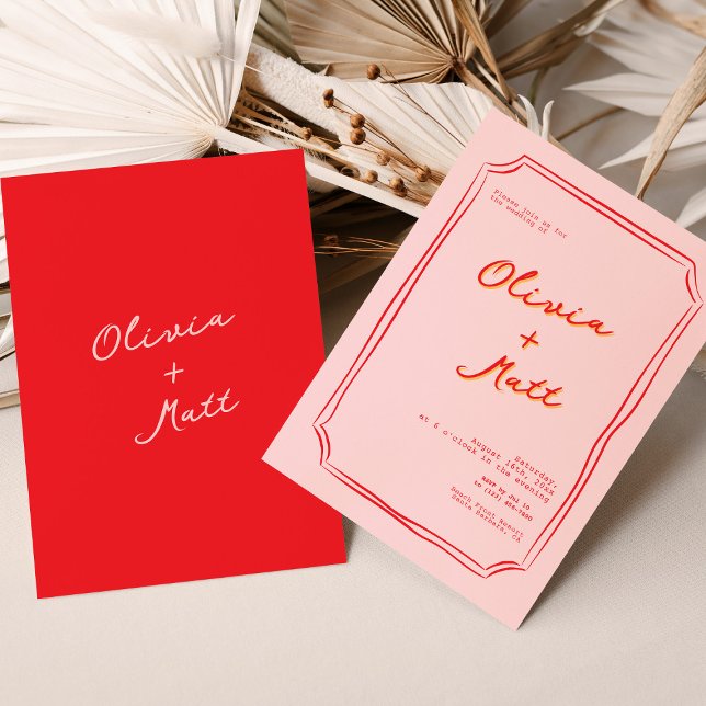 Invitation de mariage colorée rouge et rose (red pink wedding, colorful wedding invitation, modern wedding invite, bold wedding invite, vibrant w)