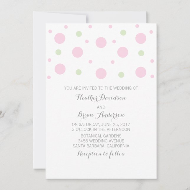 Invitation de mariage Confetti vert rose (Devant)