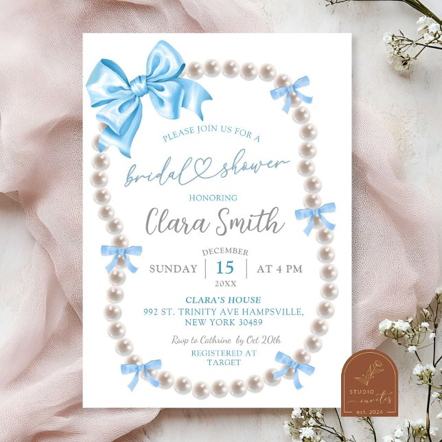 Invitation de mariage Coquette Bleu avec Nœud et P (Créateur téléchargé)