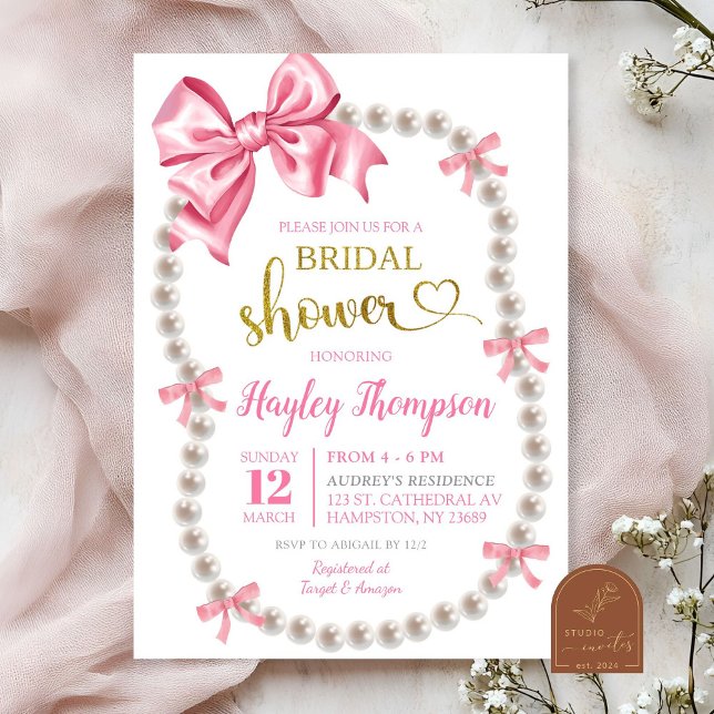 Invitation de mariage Coquette Rose avec Nœud et P (Créateur téléchargé)