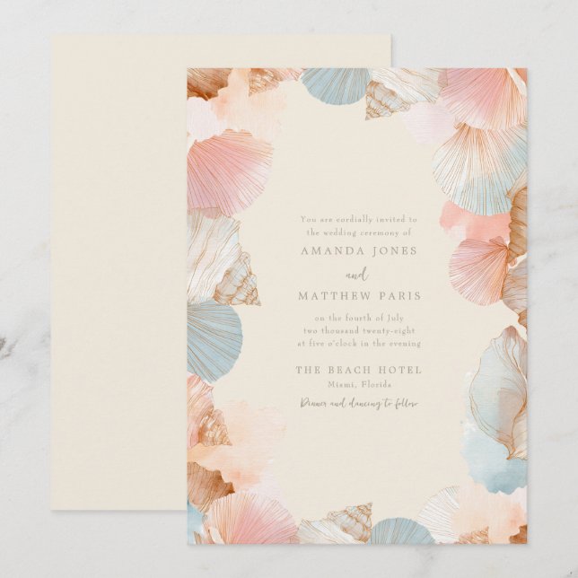 Invitation de mariage Coquillage de la Côte (Devant / Derrière)