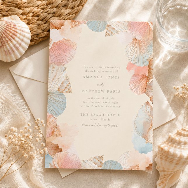 Invitation de mariage Coquillage de la Côte (Coastal Seashell Wedding Invitation)