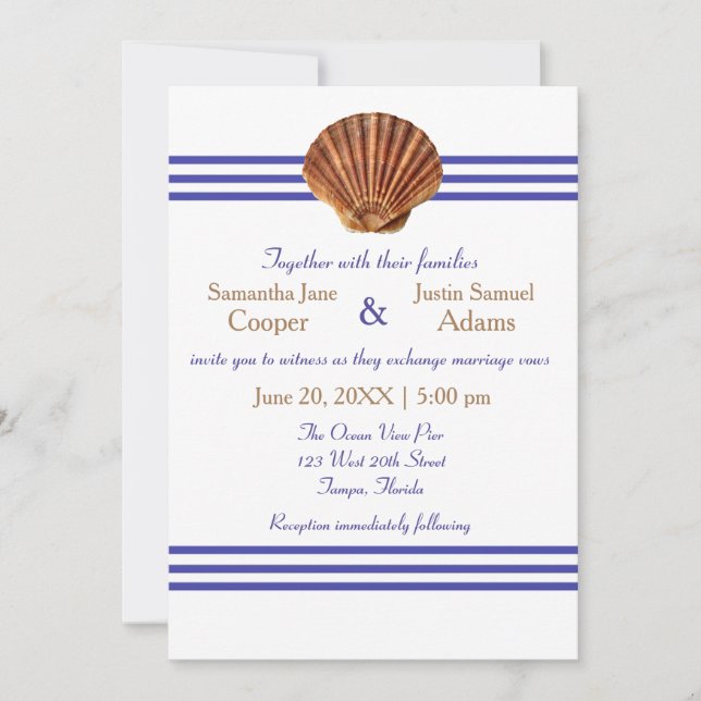 Invitation de mariage - Coquillage nautique (Devant)