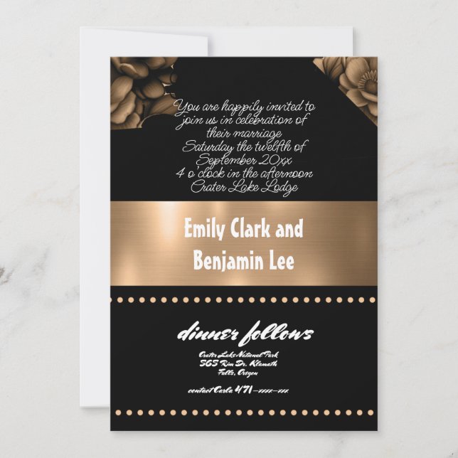 invitation de mariage couleur or floral  (Devant)