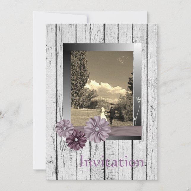 Invitation de mariage country en bois de grange bl (Devant)