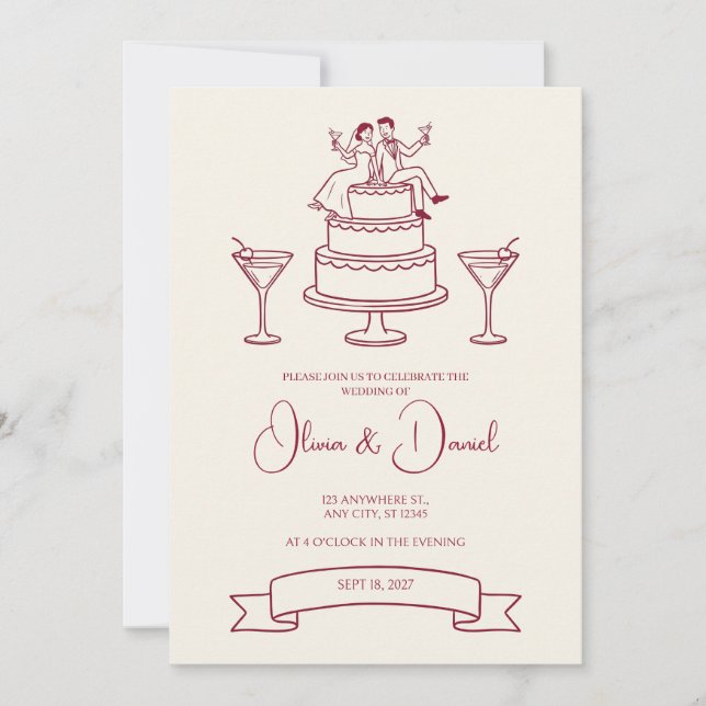 Invitation de mariage couple gâteau de mariage Lig (Devant)