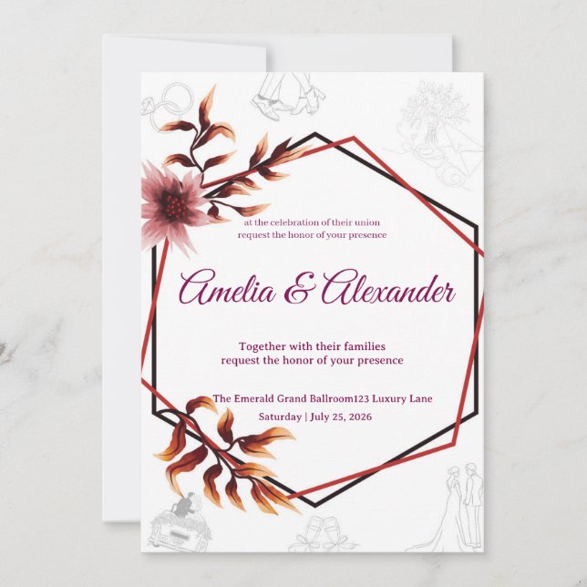 Invitation de mariage · Couverture florale élégant (Devant)