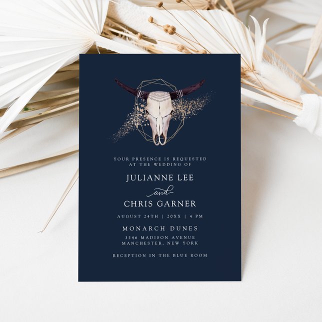 Invitation de mariage crâne de bœuf Boho Chic (Créateur téléchargé)