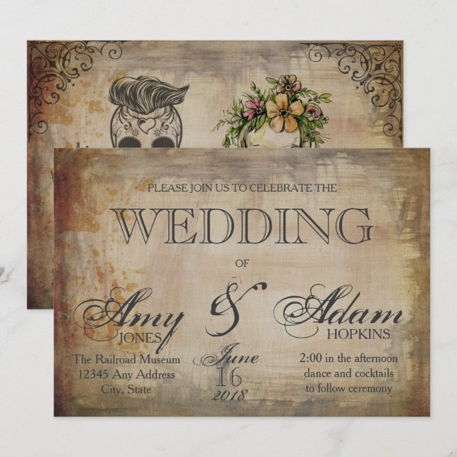 Invitation de mariage crâne gothique (Devant / Derrière)