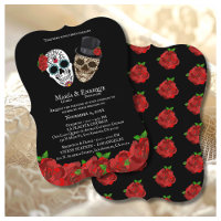 Invitation de mariage Crânes de Sucre Roses Rouges