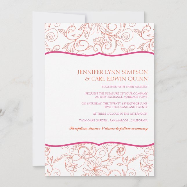 Invitation de mariage Dalia (Orange & Fuschia) (Devant)