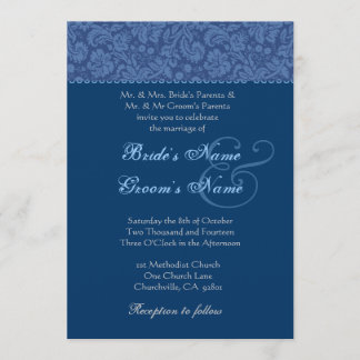 Invitation de Mariage damassé au tourbillon bleu e