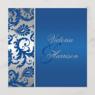 Invitation de mariage damassé de bleu d'argent et