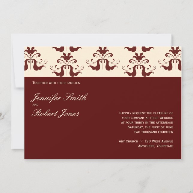 Invitation de mariage damassé de Bourgogne et de (Devant)