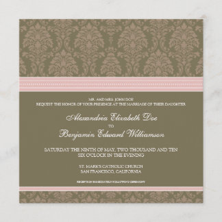 Invitation de mariage damassé de chocolat de roses