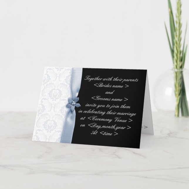 Invitation de Mariage damassé en bleu clair et noi (Devant)