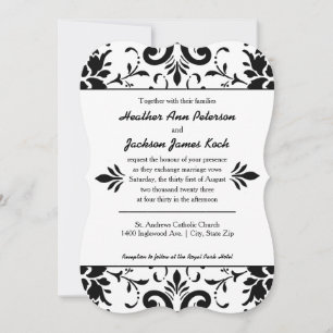 Invitation de mariage damassé formelle noir et bla