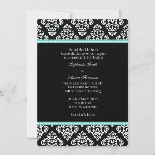 Invitation de Mariage damassé noir et blanc (Devant)