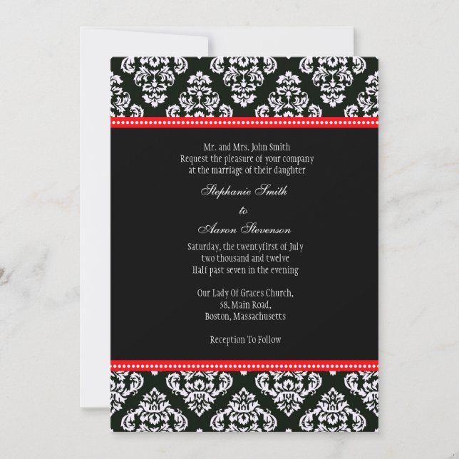 Invitation de Mariage damassé noir et blanc (Devant)