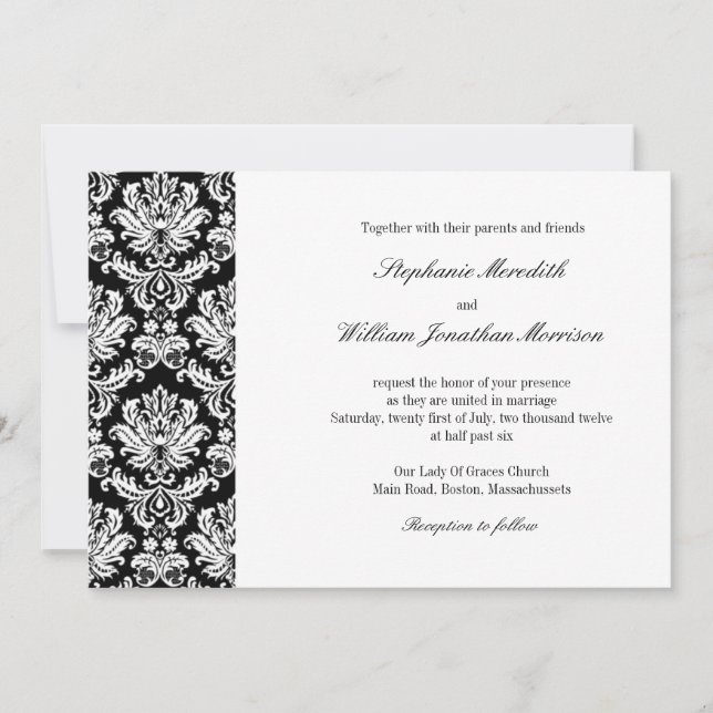 Invitation de Mariage damassé noir et blanc (Devant)