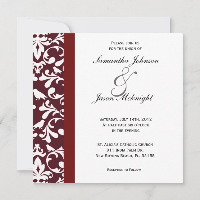 invitation de mariage damassé rouge foncé (Devant)