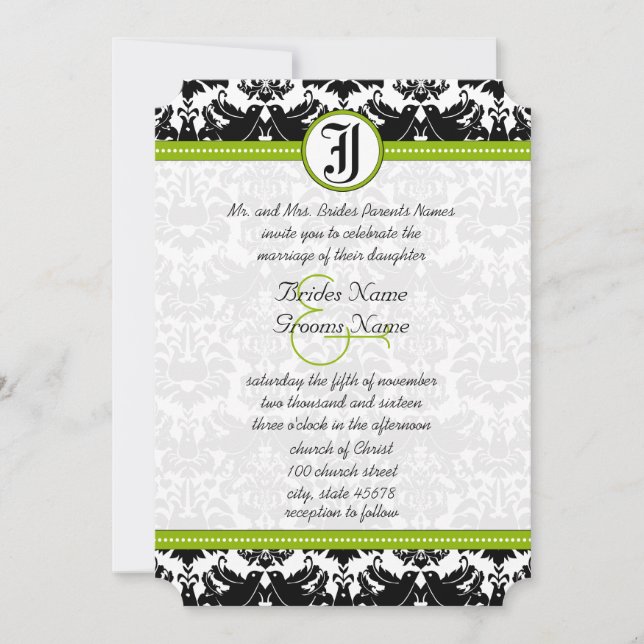 Invitation de mariage damassée Apple Green Black L (Devant)
