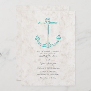 Invitation de mariage d'Ancres rustiques turquoise