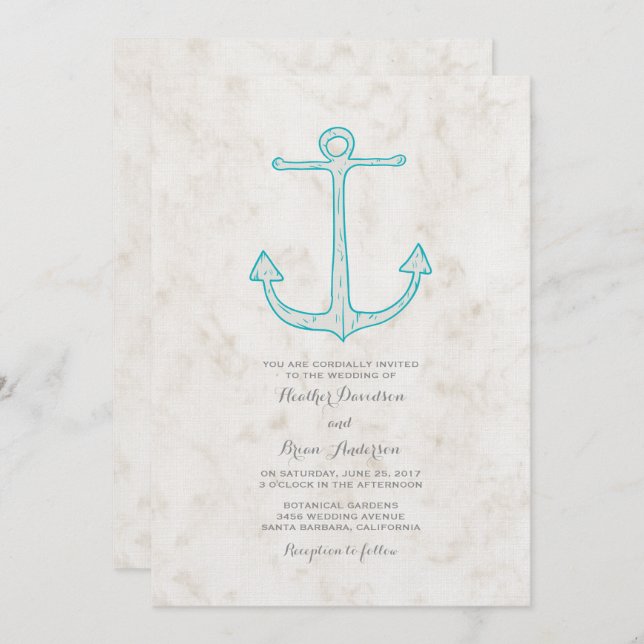 Invitation de mariage d'Ancres rustiques turquoise (Devant / Derrière)
