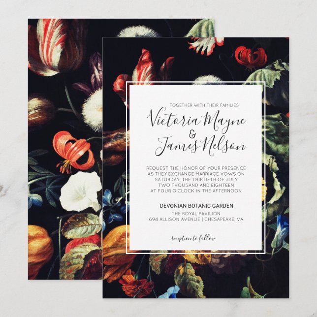 Invitation de mariage dans le jardin de minuit (Devant / Derrière)