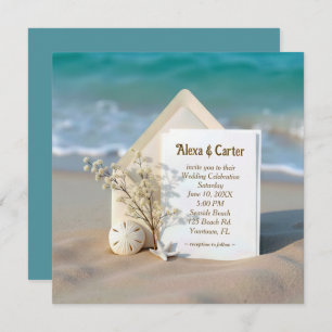 Invitation De Mariage Dans Le Sable De Plage Avec 