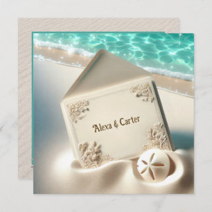 Invitation De Mariage Dans Le Sable De Plage Avec 